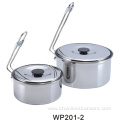 2pcs Stainless Camping Cookware with Foldable Lock Handle